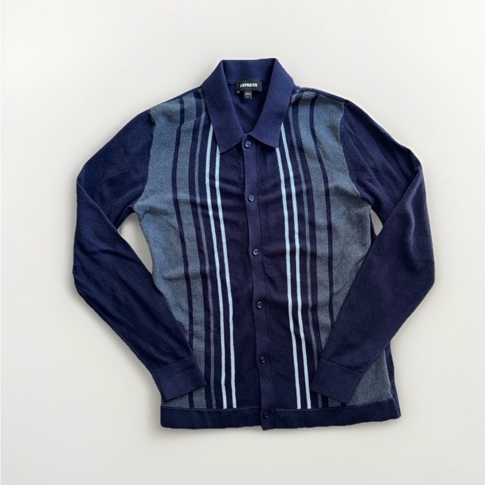 Express navy and grey stripe shirt cardigan